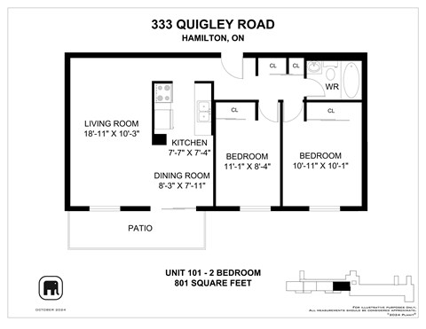 A floor plan for a home at 333 Quigley Road in Hamilton, ON is presented.